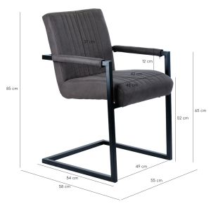 Lot 2 chaises avec accoudoirs en microfibre gris anthracite rembourré et pieds luge en métal noir - GIGI