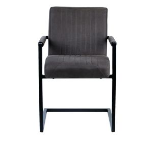 Lot 2 chaises avec accoudoirs en microfibre gris anthracite rembourré et pieds luge en métal noir - GIGI