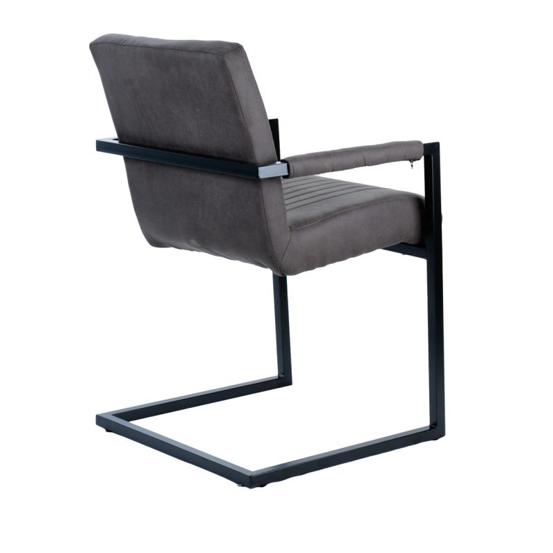 Chaise avec accoudoirs en microfibre gris anthracite rembourré et pieds luge en métal noir - GIGI