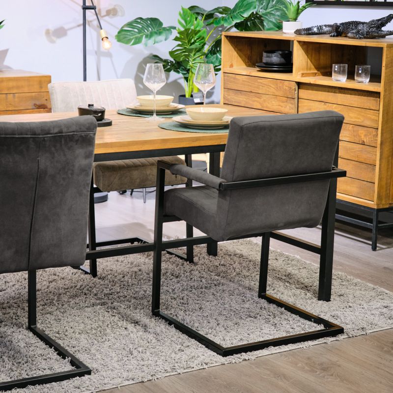 Chaise avec accoudoirs en microfibre gris anthracite rembourré et pieds luge en métal noir - GIGI