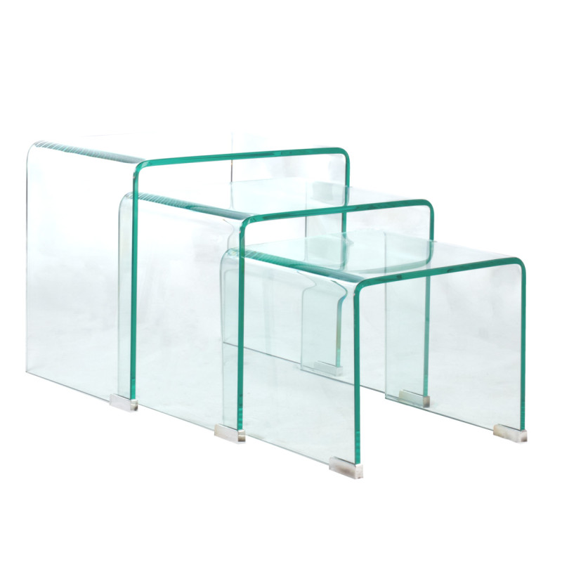 Set de 3 Tables d'Appoint Gigognes Rectangulaires en Verre Trempé H. 36 cm - ICE