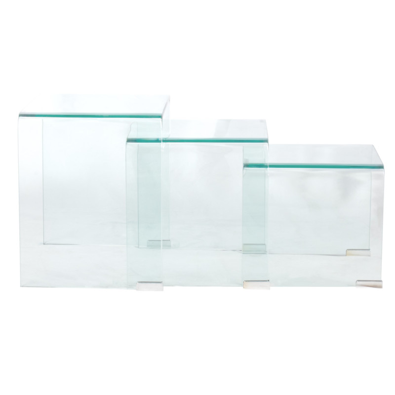 Set de 3 Tables d'Appoint Gigognes Rectangulaires en Verre Trempé H. 36 cm - ICE