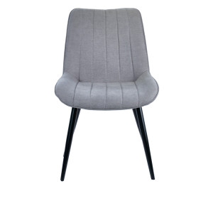 Lot de 2 chaises en tissu doux gris avec surpiqures et assise incurvée 4 pieds en métal noir - TEA