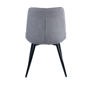 Lot de 2 chaises en tissu doux gris avec surpiqures et assise incurvée 4 pieds en métal noir - TEA