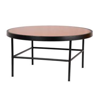 Grande Table Basse Ronde Plateau en Verre Teinte Cuivrée et Pieds Métal Peinture Noire D. 80 cm GILO 1785