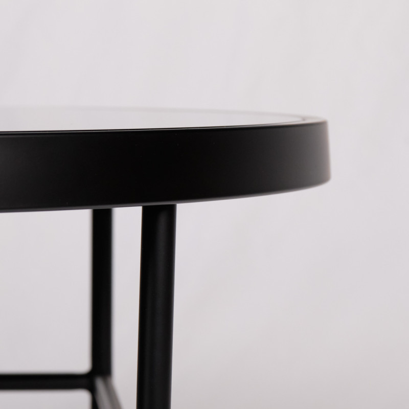 Grande Table Basse Ronde Plateau en Verre Teinte Cuivrée et Pieds Métal Peinture Noire D. 80 cm GILO 1785