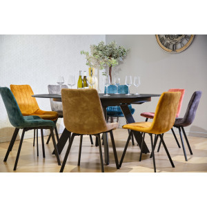 Table de Repas Ronde Extensible 190 x 140 cm avec Plateau en Céramique Gris Anthracite et Pieds Évasés en Métal - RYUK