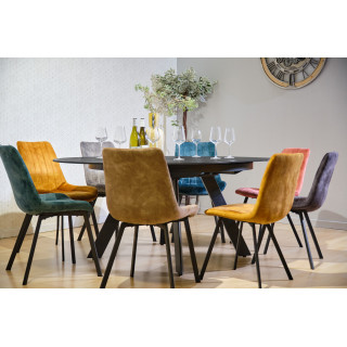 Table de Repas Ronde Extensible 190 x 140 cm avec Plateau en Céramique Gris Anthracite et Pieds Évasés en Métal - RYUK