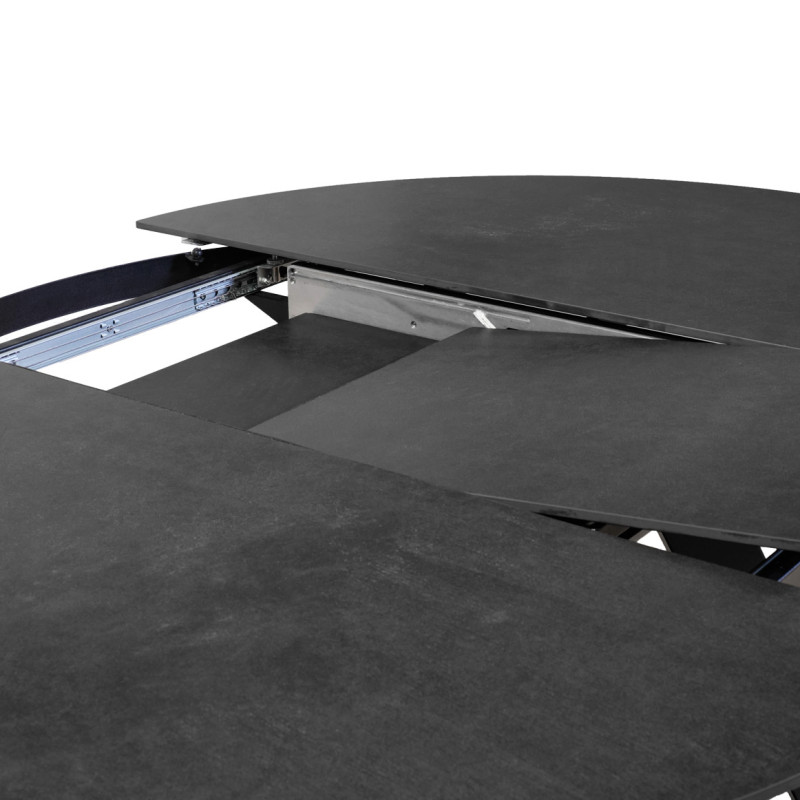 Table de Repas Ronde Extensible 190 x 140 cm avec Plateau en Céramique Gris Anthracite et Pieds Évasés en Métal - RYUK