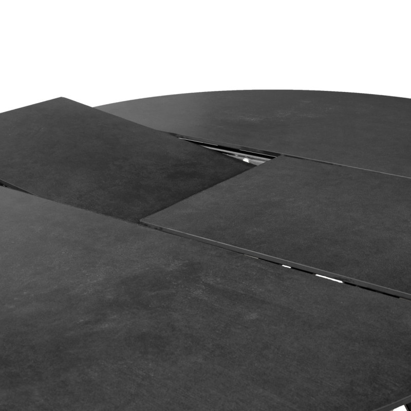 Table de Repas Ronde Extensible 190 x 140 cm avec Plateau en Céramique Gris Anthracite et Pieds Évasés en Métal - RYUK
