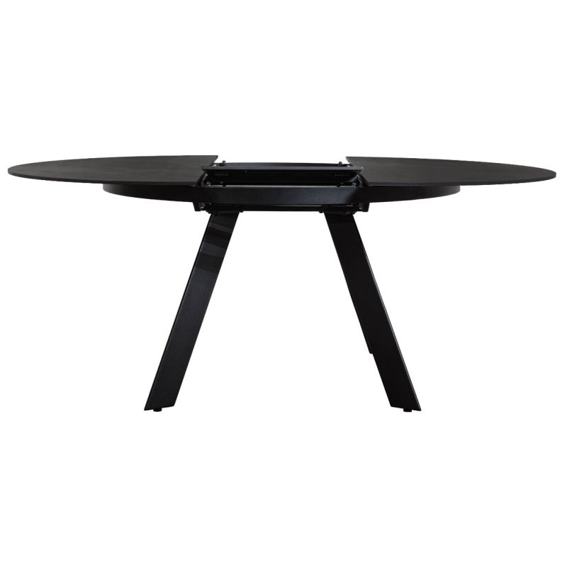 Table de Repas Ronde Extensible 190 x 140 cm avec Plateau en Céramique Gris Anthracite et Pieds Évasés en Métal - RYUK