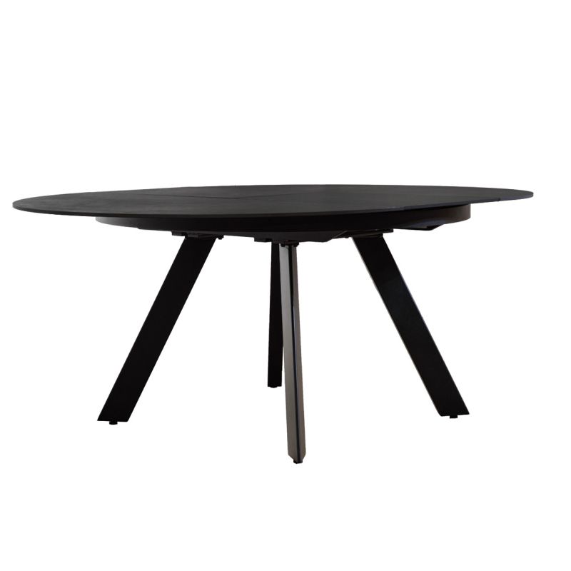 Table de Repas Ronde Extensible 190 x 140 cm avec Plateau en Céramique Gris Anthracite et Pieds Évasés en Métal - RYUK