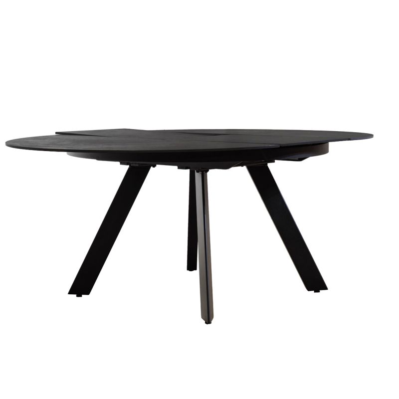 Table de Repas Ronde Extensible 190 x 140 cm avec Plateau en Céramique Gris Anthracite et Pieds Évasés en Métal - RYUK