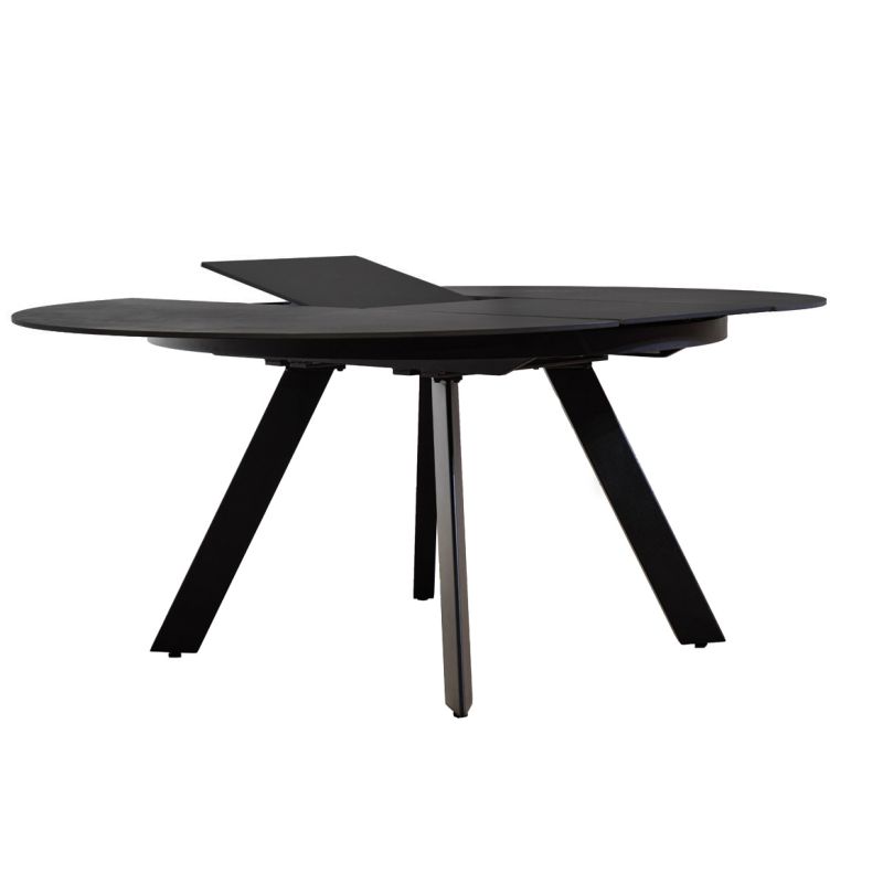 Table de Repas Ronde Extensible 190 x 140 cm avec Plateau en Céramique Gris Anthracite et Pieds Évasés en Métal - RYUK