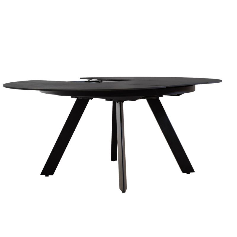 Table de Repas Ronde Extensible 190 x 140 cm avec Plateau en Céramique Gris Anthracite et Pieds Évasés en Métal - RYUK