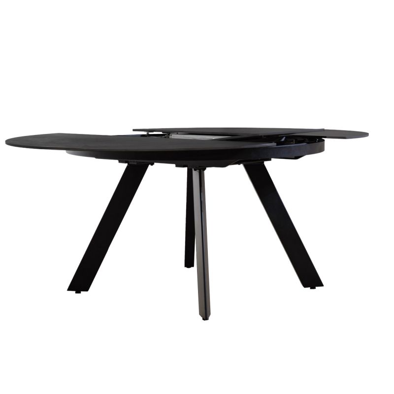 Table de Repas Ronde Extensible 190 x 140 cm avec Plateau en Céramique Gris Anthracite et Pieds Évasés en Métal - RYUK