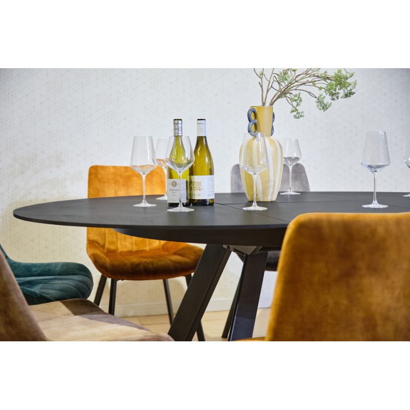 Table de Repas Ronde Extensible 190 x 140 cm avec Plateau en Céramique Gris Anthracite et Pieds Évasés en Métal - RYUK