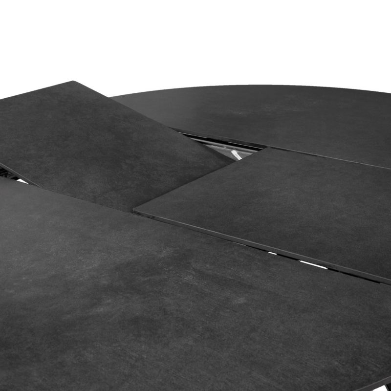 Table de Repas Ronde Extensible 190 x 140 cm avec Plateau en Céramique Gris Anthracite et Pieds Évasés en Métal - RYUK