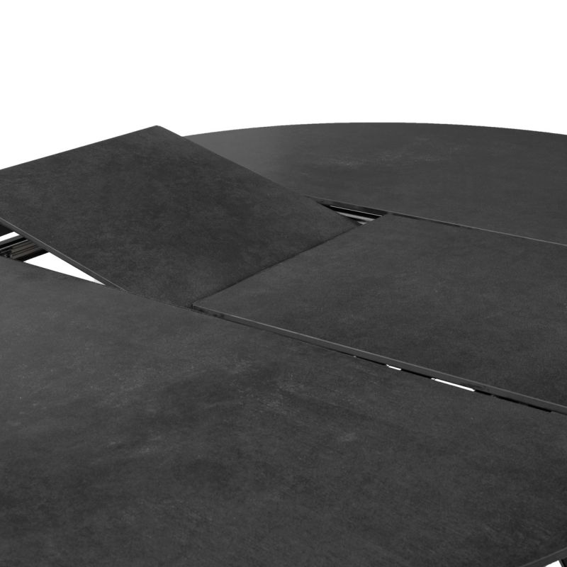 Table de Repas Ronde Extensible 190 x 140 cm avec Plateau en Céramique Gris Anthracite et Pieds Évasés en Métal - RYUK