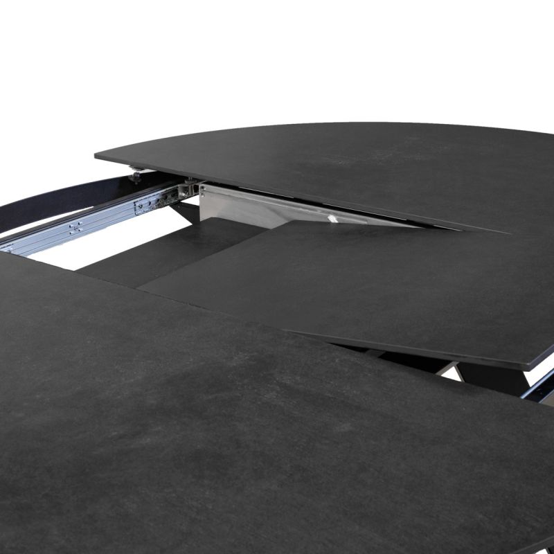 Table de Repas Ronde Extensible 190 x 140 cm avec Plateau en Céramique Gris Anthracite et Pieds Évasés en Métal - RYUK