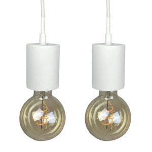 Lot de 2 suspensions lumineuses en béton blanc avec câble blanc ajustable - cuisine salle à manger - CALO 5225