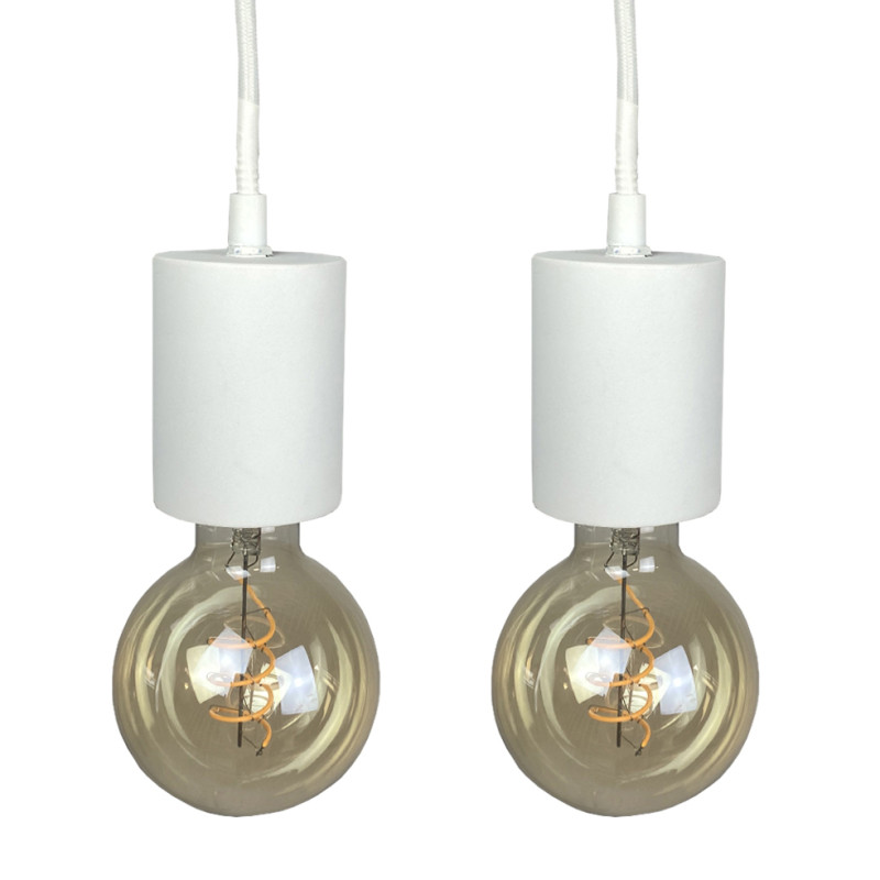 Lot de 2 suspensions lumineuses en béton blanc avec câble blanc ajustable - cuisine salle à manger - CALO 5225