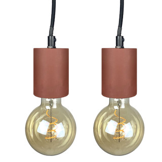 Lot de 2 suspensions lumineuses en béton rouge avec câble noir ajustable cuisine salle à manger - CALO 5164