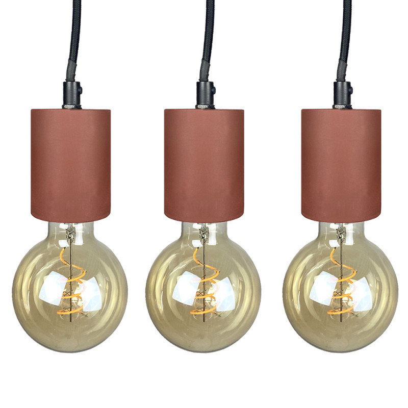 Lot de 3 suspensions lumineuses en béton rouge avec câble noir ajustable cuisine salle à manger - CALO 5164