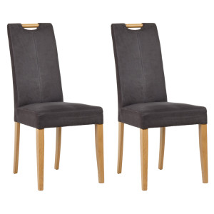 Lot de 2 chaises en microfibre gris anthracite et pieds chêne massif style classique et traditionnel - FABIA