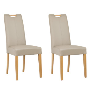 Lot de 2 chaises de salle à manger en simili beige et pieds chêne massif style classique et traditionnel - FABIA