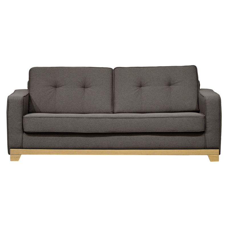 Canapé 3 Places L. 190 cm Revêtement Tissu Chiné Gris Anthracite Dossier Capitonnés avec Pieds en Bois - TRUDY