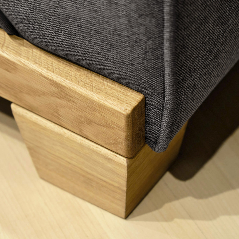 Canapé 3 Places L. 190 cm Revêtement Tissu Chiné Gris Anthracite Dossier Capitonnés avec Pieds en Bois - TRUDY