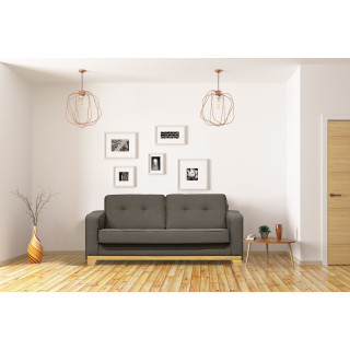 Canapé 3 Places Convertible L. 190 cm Revêtement Tissu Chiné Gris Anthracite Dossier Capitonnés avec Pieds en Bois - TRUDY