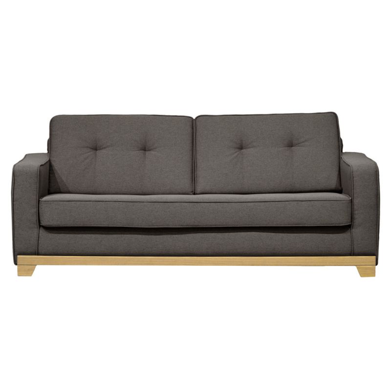 Canapé 3 Places Convertible L. 190 cm Revêtement Tissu Chiné Gris Anthracite Dossier Capitonnés avec Pieds en Bois - TRUDY