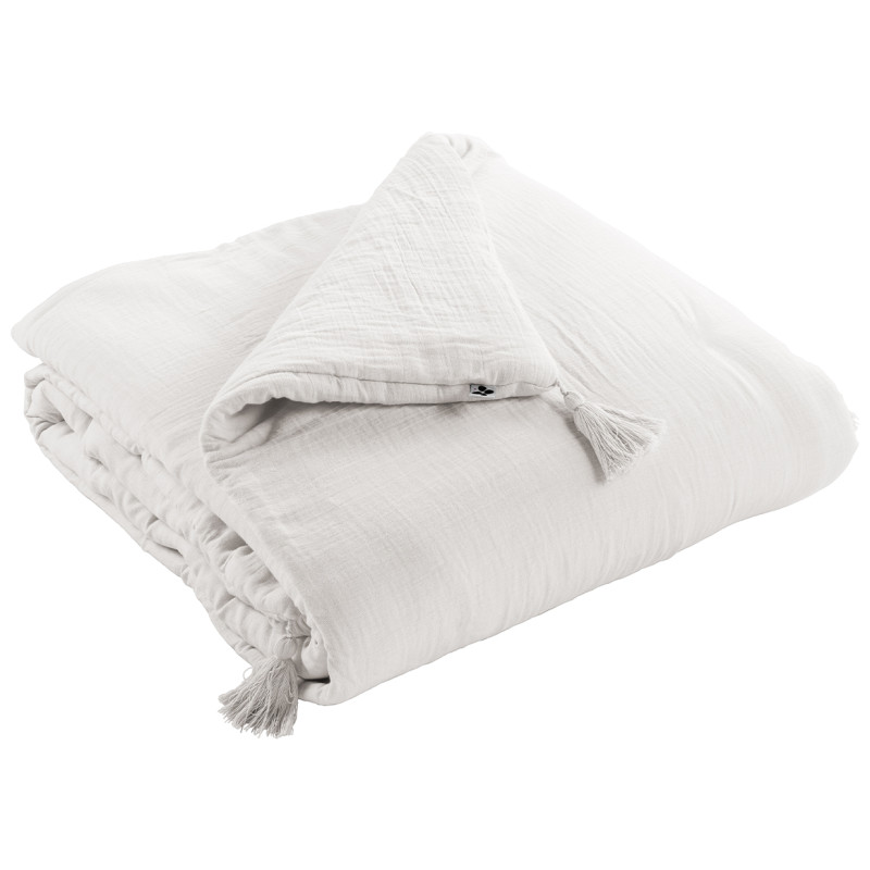 Édredon 150 x 150 cm Gaze de Coton Blanc et Polyester avec Capitonnage Léger et 4 Pompons - Linge de Lit - PEPA 2