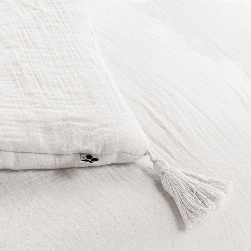 Édredon 150 x 150 cm Gaze de Coton Blanc et Polyester avec Capitonnage Léger et 4 Pompons - Linge de Lit - PEPA 2
