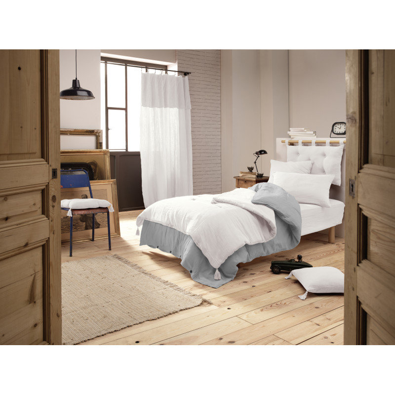 Édredon 150 x 150 cm Gaze de Coton Blanc et Polyester avec Capitonnage Léger et 4 Pompons - Linge de Lit - PEPA 2