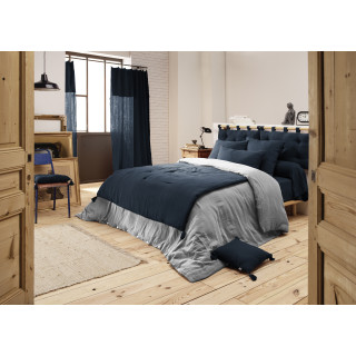 Édredon 150 x 150 cm Gaze de Coton Bleu Nuit et Polyester avec Capitonnage Léger et 4 Pompons - Linge de Lit - PEPA 2
