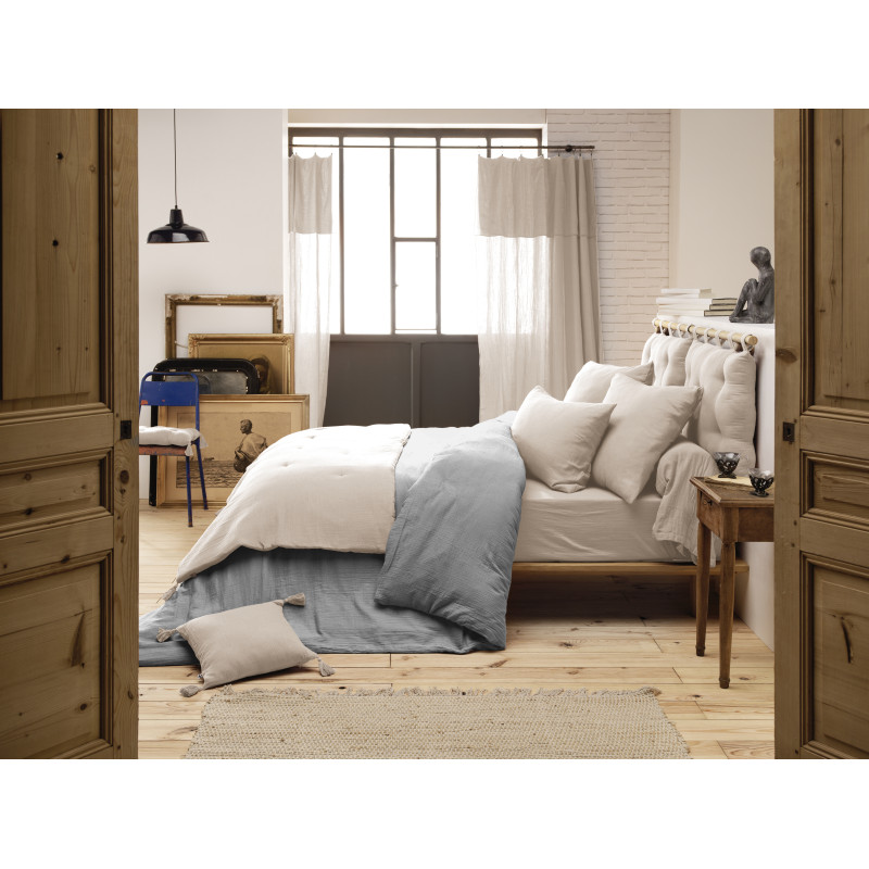 Édredon 150 x 150 cm Gaze de Coton Écru et Polyester avec Capitonnage Léger et 4 Pompons - Linge de Lit - PEPA 2