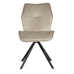 Chaise pivotante 360° en velours beige et tissu gris chiné forme ergonomique et pieds évasés en métal noir - DIANE