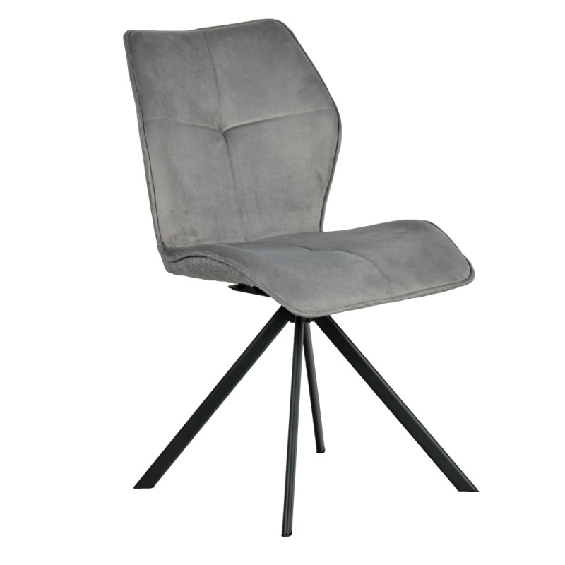 Chaise pivotante 360° en velours gris foncé et tissu gris chiné forme ergonomique et pieds évasés en métal noir - DIANE