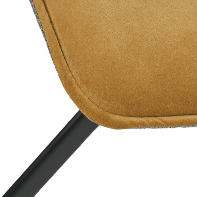 Chaise pivotante 360° en velours gris foncé et tissu moutarde forme ergonomique et pieds évasés en métal noir - DIANE