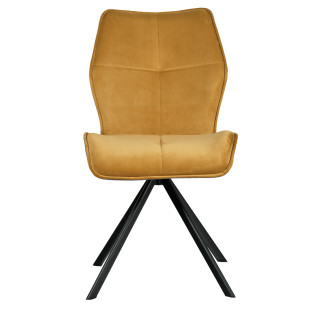Lot 2 chaises pivotantes 360° en velours gris foncé et tissu moutarde forme ergonomique et pieds évasés en métal noir - DIANE