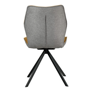 Lot 2 chaises pivotantes 360° en velours gris foncé et tissu moutarde forme ergonomique et pieds évasés en métal noir - DIANE