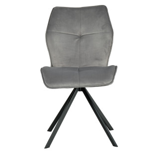 Lot de 2 chaises pivotantes 360°  velours gris foncé et tissu gris chiné  et pieds évasés en métal noir - DIANE