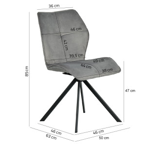 Lot de 2 chaises pivotantes 360°  velours gris foncé et tissu gris chiné  et pieds évasés en métal noir - DIANE