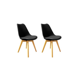 Lot 2 chaises noires pieds bois style scandinave - LIDY