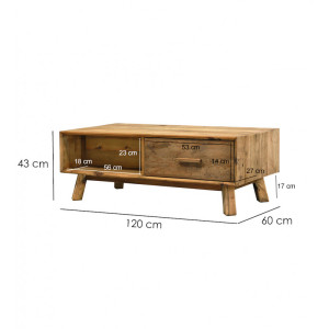 Table basse en bois 2 tiroirs hauteur 43 cm - CHALET