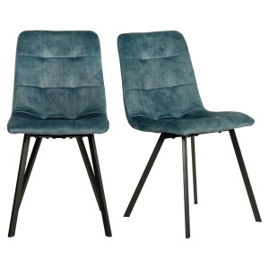 Lot de 2 chaises capitonnées en velours bleu avec piètement en métal noir - NAMI