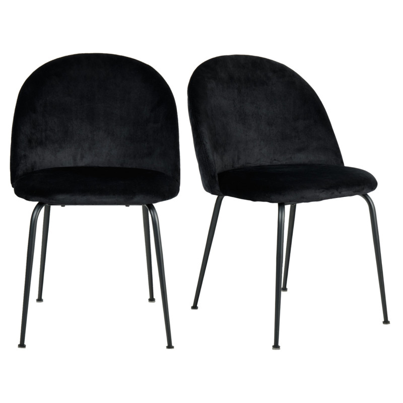 Lot de 2 Chaises en Velours Noir Capitonnée avec Piètement en Métal Noir - FARA